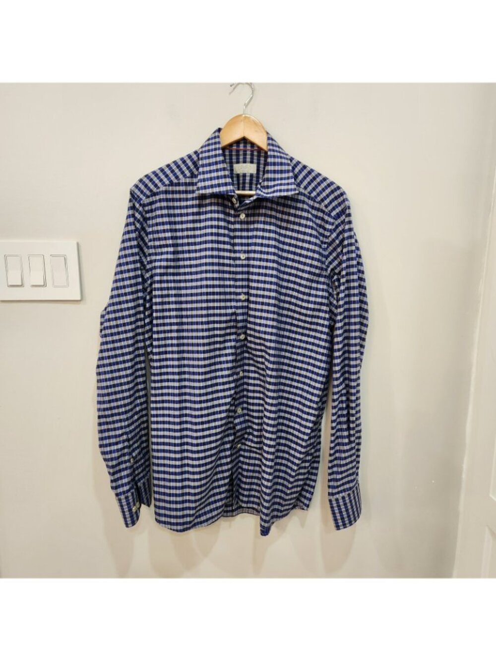 Eton Shirt Contemporary Blue Gray Checked Long Sleeve Button Up Shirt 43 17 - Picture 2 of 8